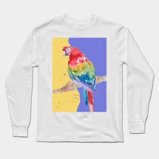 Parrot Watercolor Painting Macaw - Yellow Lavender Long Sleeve T-Shirt